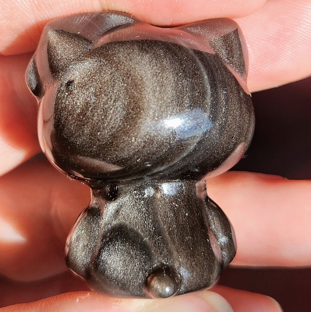 Silver Sheen Obsidian Hello Kitty Crystal Carving HK Sanrio - Picture 4 of 7